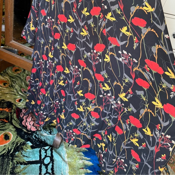 Catherine Malandrino High Low Maxi Dress Black W/Red And Yellow Floral Print, S - Picture 6 of 9